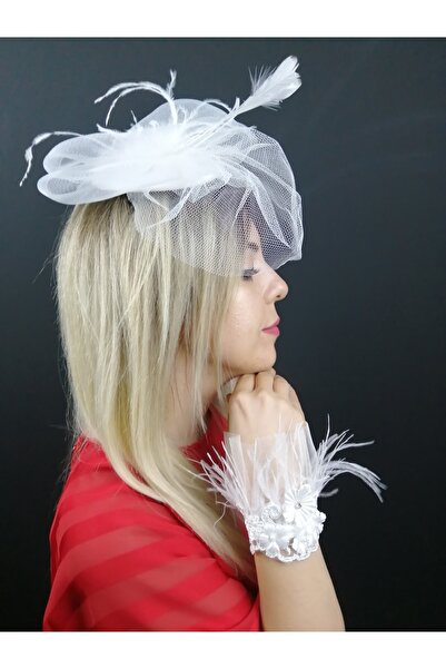 Bontex Σετ Νύφης: Λευκό Καπέλο Γάμου από Βουαλέτ και Λευκό Βραχιόλι – Άλλα Αξ...