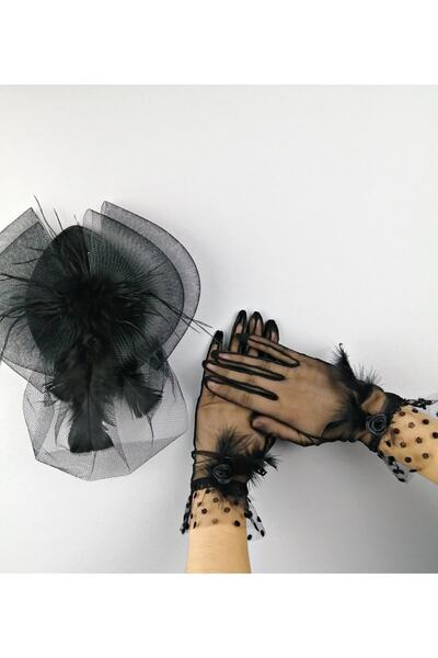 Bontex Nikah Takımı Siyah Vualet Ve Siyah Otriş Tüylü Gelin Eldiveni – Magnet...