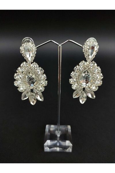 Türkay Aksesuar White Crystal Stone Henna Wedding Bridal Earring – Bijoux Earring