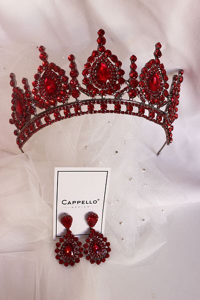 cappello Red Crystal Stone Henna Crown and Earring Set, Bridal Crown and Earring Set, Bridal Accessory – Bridal Akse