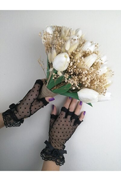 Bontex Wet Tulip Chips Bridal Bouquet and Black Gloves Set – Artificial Flowe...