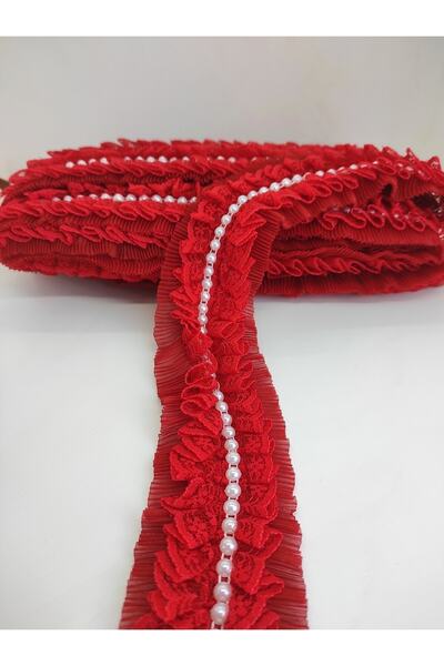 Bontex Διακοσμητική Κορδέλα με Κόκκινα Πέρλες και Βολάν 1 Μέτρο – Διακοσμητικ...