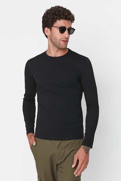 Trendyol Collection Μαύρο μακρυμάνικο μπλουζάκι με λαιμόκοψη 100% βαμβάκι - TMNAW21TS0208