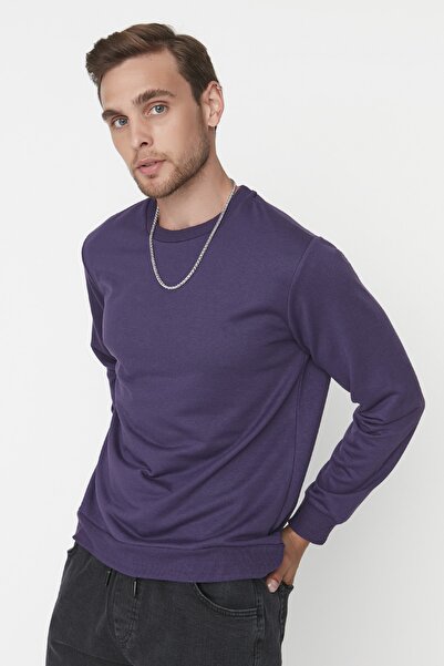 Trendyol Collection Лилав суитшърт с дълъг ръкав и нормален крой, без повдигане TMNAW20SW0164
