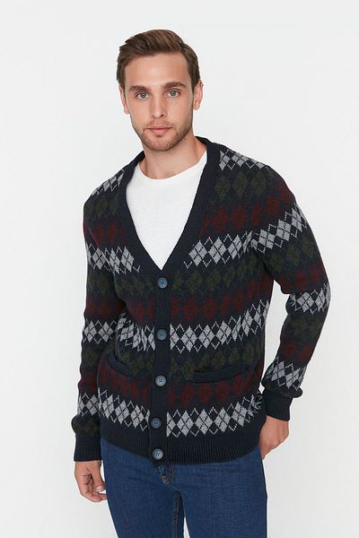 Trendyol Collection Sötétkék Slim Fit gyémánt mintás kötöttáru kardigán TMNAW21HI0277