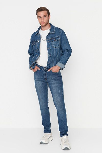 Trendyol Collection Men's Indigo Rake Destroyed Skinny Fit Jeans Denim Trousers TMNAW23JE00035
