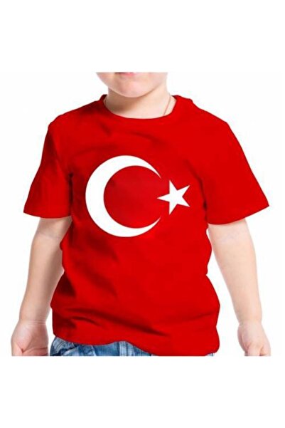 Mashotrend Unisex Baskılı Ay Yıldız Tshirt - Kırmız Renk Baskılı Tişört + Bayrak + Balon