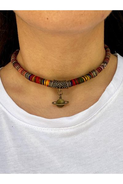 etniko Special Design Handmade Saturn Themed Collar Necklace Adjustable