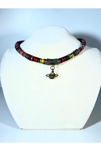 etniko Special Design Handmade Saturn Themed Collar Necklace Adjustable