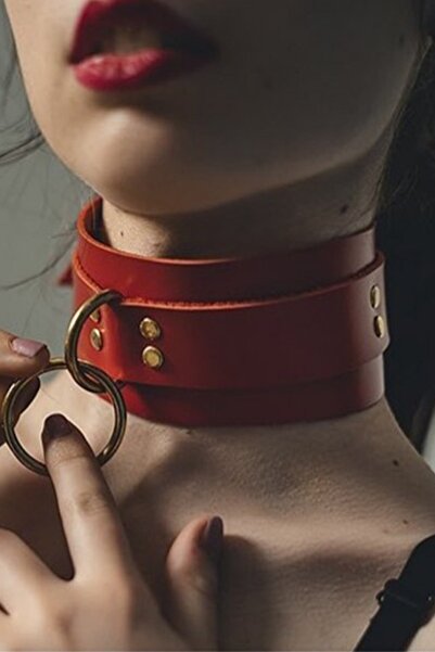 Angels Passion Siyah Deri Choker Halka Detaylı Geniş Şerit Suni Deri Tasma Şı...