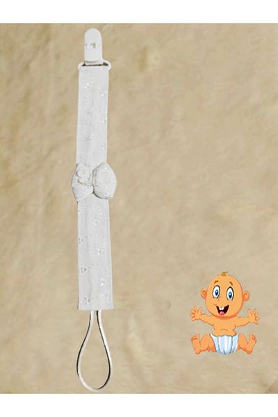 CEBECİ TİCARET Pacifier Strap Chain Set - Pacifier Holder Baby Gift Cotton Fabric 25 Cm with White Bow Model