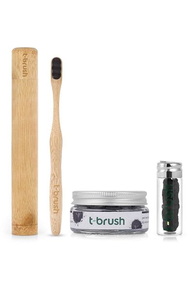 TBRUSH Whitening Set - Toothpaste, Nano Toothbrush, Bamboo Toothbrush and Carrying Container