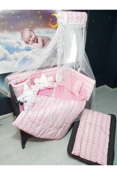 bebek_iklimi 70x120 Bebek Uyku Seti Cibinlikli Ince Zigzag Desen Park Beşikle...