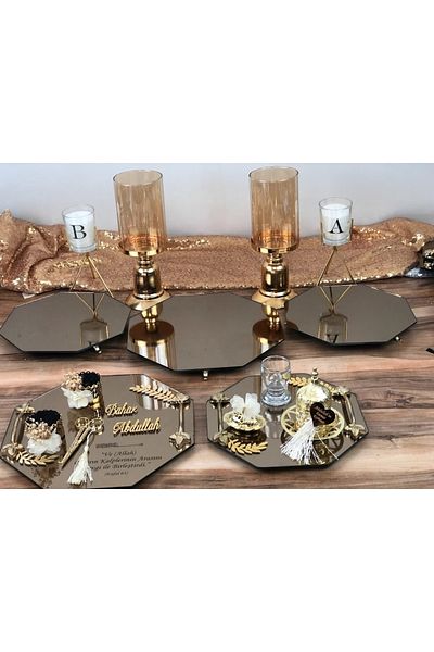 Masalsı Concept مجموعة طاولة عرض على شكل قرص العسل من Promise Engagement Jardinyer Candlestick Tray مجموعة منظمة كاملة