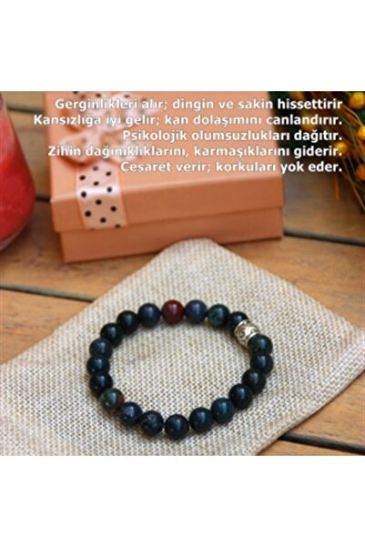 OSMANLI DEĞERLİ TAŞ Certified Blood Stone Natural Stone Bracelet 8mm B186