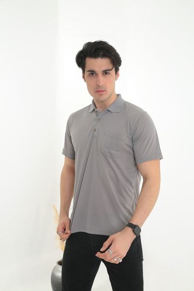 KMKkombin Father King Size Collar Pocket Plain Model Single Color T-Shirt