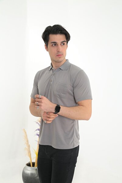 KMKkombin Μονόχρωμο μπλουζάκι Father King Size Collar Pocket μονόχρωμο