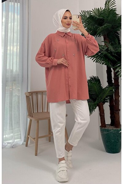 Basicpark Palu Stone Embroidered Woven Powder Shirt