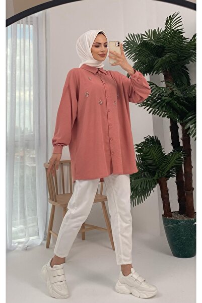 Basicpark Palu Stone Embroidered Woven Powder Shirt