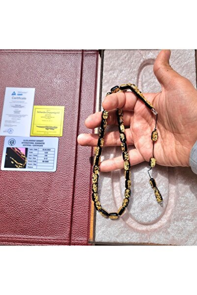 Budakoğulları Uluslararası Sertifikalı 24 Ayar Gold Parçacıklı Özel Deri Kutulu Tesbih Babalar Hediyelik