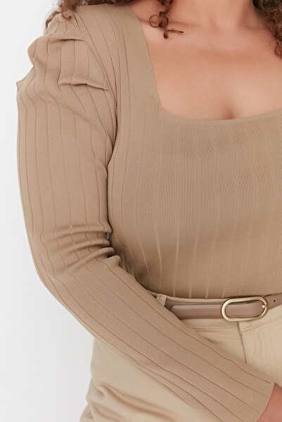 Trendyol Curve Πλεκτή μπλούζα σε μπεζ μανίκι καρπούζι