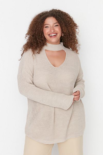 Trendyol Curve Große Größen in Pullover  - Beige - Relaxed Fit