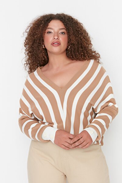 Trendyol Curve Πλεκτό πουλόβερ Camel Bat Sleeve TBBAW23AN00039