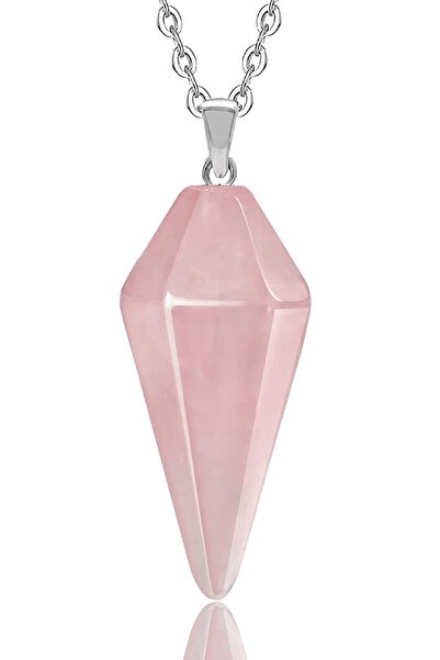 Tesbih Atölyesi Sertifikalı Pembe Kuvars Taşı Pandül Kolye (gümüş Aparatlı)