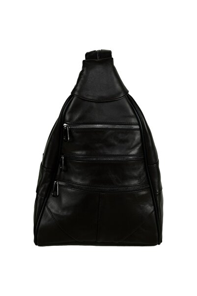 Erzeno Geantă neagră de umăr și spate din piele naturală pentru femei, model ...