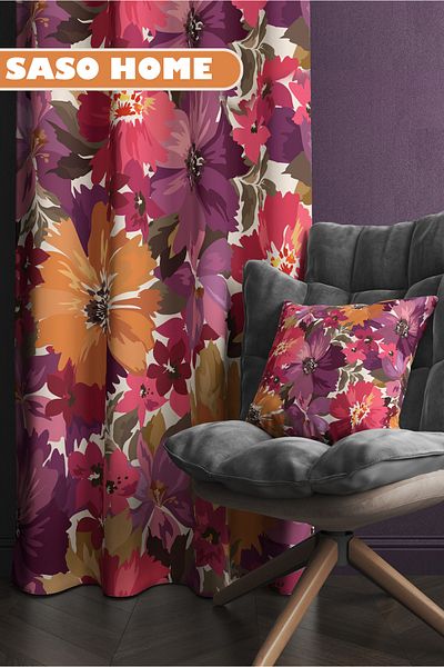 SasoHome Goodmorning Spring Flowers με μοτίβο 140 X 270 cm Ποιότητα - Ψηφιακή τυπωμένη κουρτίνα φόντου (μονό φτερό)