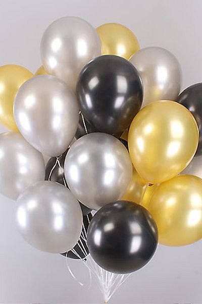 Trend Hediye Sepeti Metallic Gold Silver Black Balloon 6 Pack 12 Inch