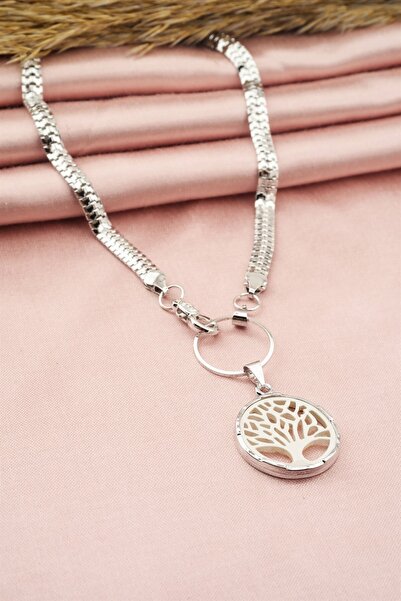 By Zeyna Aksesuar Women's Special Design Tree of Life Figured Snake Chain Nec...