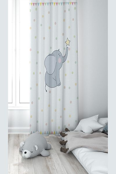 on the clouds Elefant alb cu model imprimare digitală, lavabilă, perdea de fundal pentru cameră pentru copii