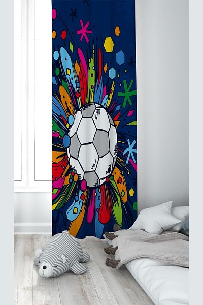 on the clouds Minge de fotbal albastră cu model imprimare digitală, lavabilă, perdea de fundal pentru cameră pentru copii