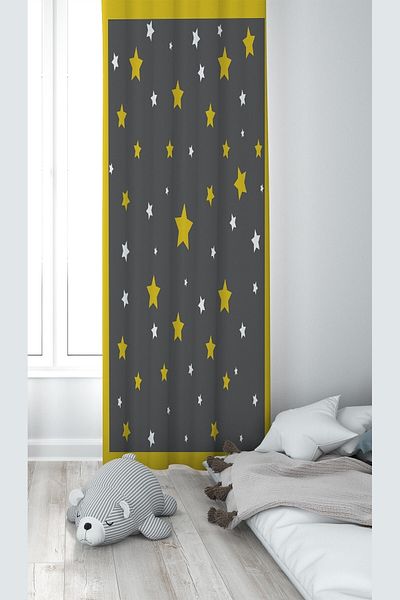 on the clouds Dark Gray Star Patterned Digital Printing Washable Baby Kids Room Background Curtain