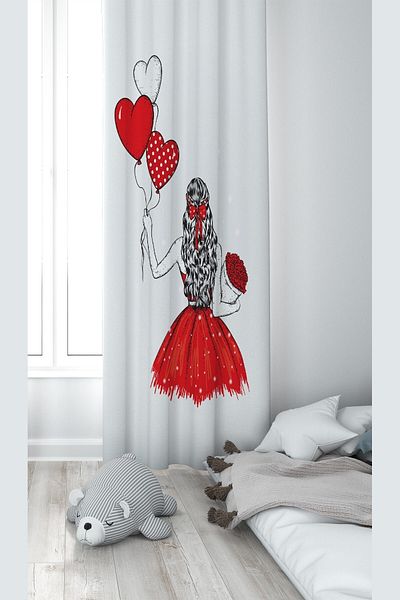 on the clouds Fată pe fundal alb Rochie roșie cu model Imprimare digitală Lavabilă Baby Copii Camera Fundal perdea