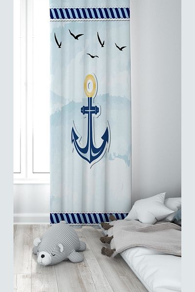 on the clouds Blue Sailor Anchor Model Imprimare Digitală Lavabilă Baby Copii Room Background Perdeau