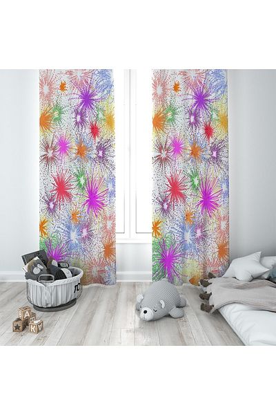 linazaitun White Firefly Patterned Digital Printing Washable Baby Kids Room Background Curtain