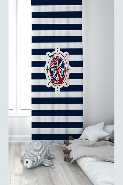 Pelangi Blue Sailor Patterned Digital Printing Washable Baby Kids Room Backgr...