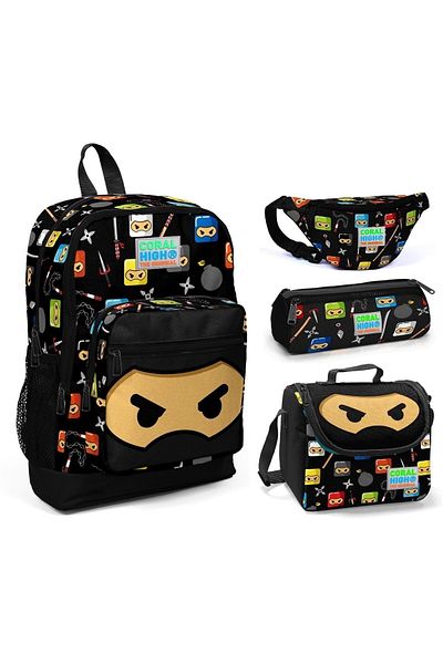 Coral High Boy's Ninja Printed 4-Piece Primary School Bag Set