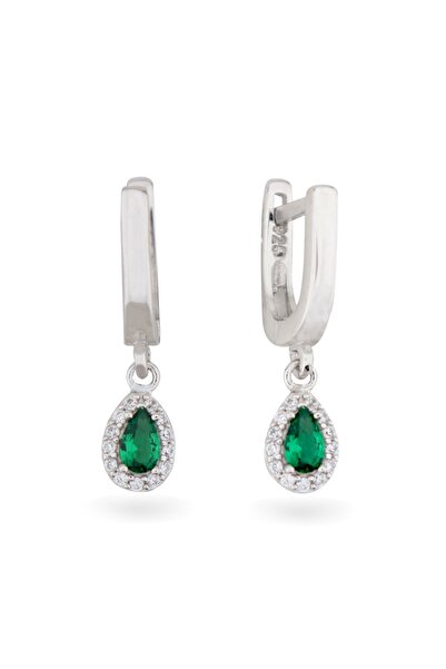 Silveranka 925 Ayar Gümüş Zümrüt Damla Taş Küpe