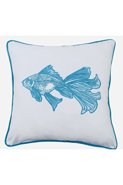 Beyaz Renkli Nakışlı Outdoor Kumaş Dekoratif Lüx Tasarım Yastık Kırlent Kılıfı 50*50 Cm