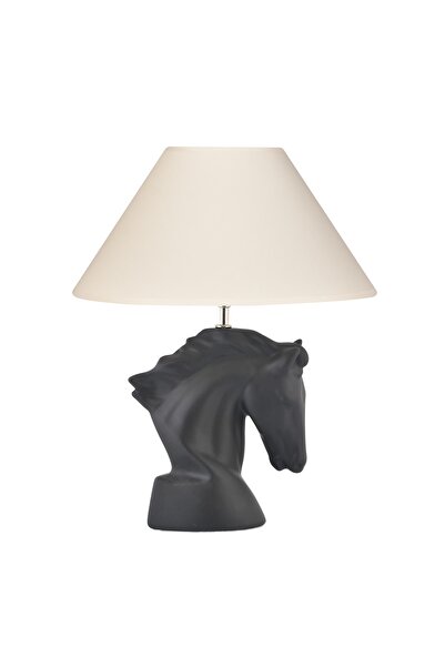 Genel Markalar Beyaz At Seramik Siyah Abajur Seramik 1 E27 Modern