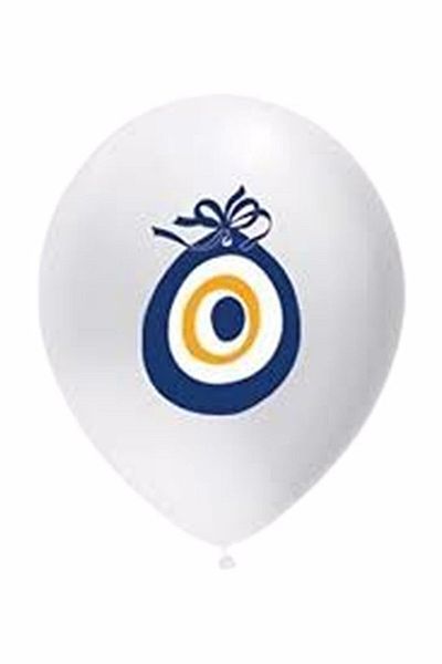 BEST PARTİ DOĞUM GÜNÜ PARTİ SÜSLERİ White Mashallah Balloon with Evil Eye Beads 10 Pieces