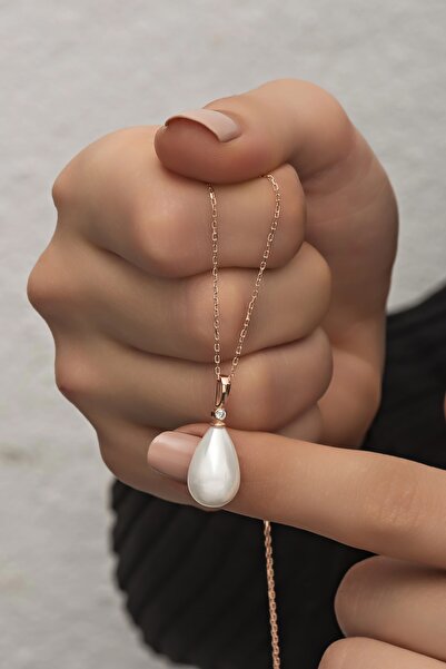 Nereze 925 Ayar Gümüş Damla Model Beyaz Barok Inci Kolye