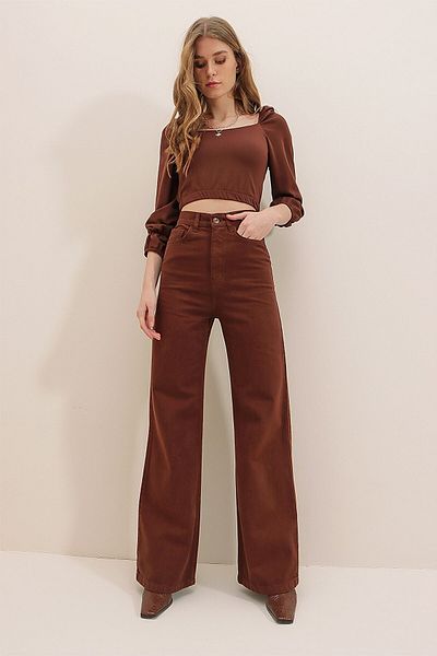 Trn JNS Ela Ikon Gold Loose Jeans Καφέ Lycra Palazzo