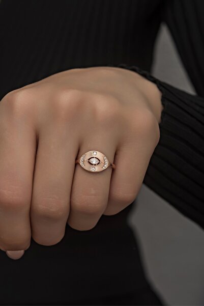 Nereze 925 Ayar Gümüş Ayarlanabilir Zirkon Taşlı Rose Tasarım Yüzük