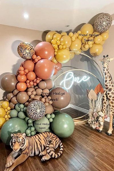 Trend Hediye Sepeti Retro Eucalyptus Burnt Orange Caramel Mustard Turmeric 100 Pcs Safari Balloon Chain