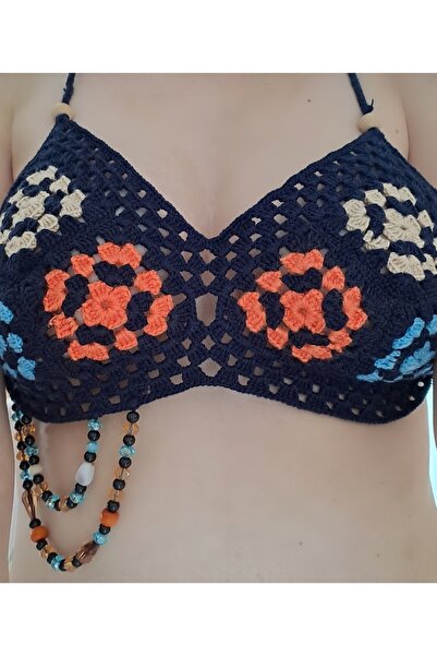 SOUL BY A&B El Örgüsü Bikini Lacivert Bikini Üstü Örgü Crop Top