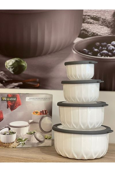 VİP AHMET Mell Home Diamond Storage Container White Set of 4